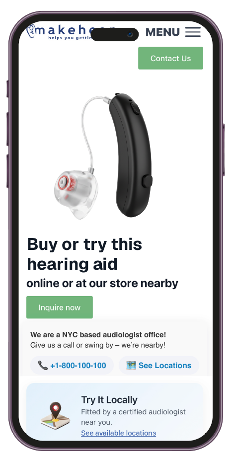 Phone showing a hearing aid product page